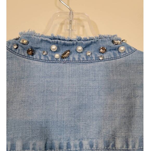 Chico's Women's 100% Lyocell Button Up Studded Denim Shirt Blue Size 2 / Large - Picture 10 of 10